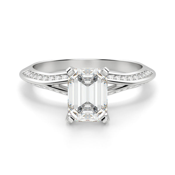 Emerald Cut Split Shank Pave Set Engagement Ring