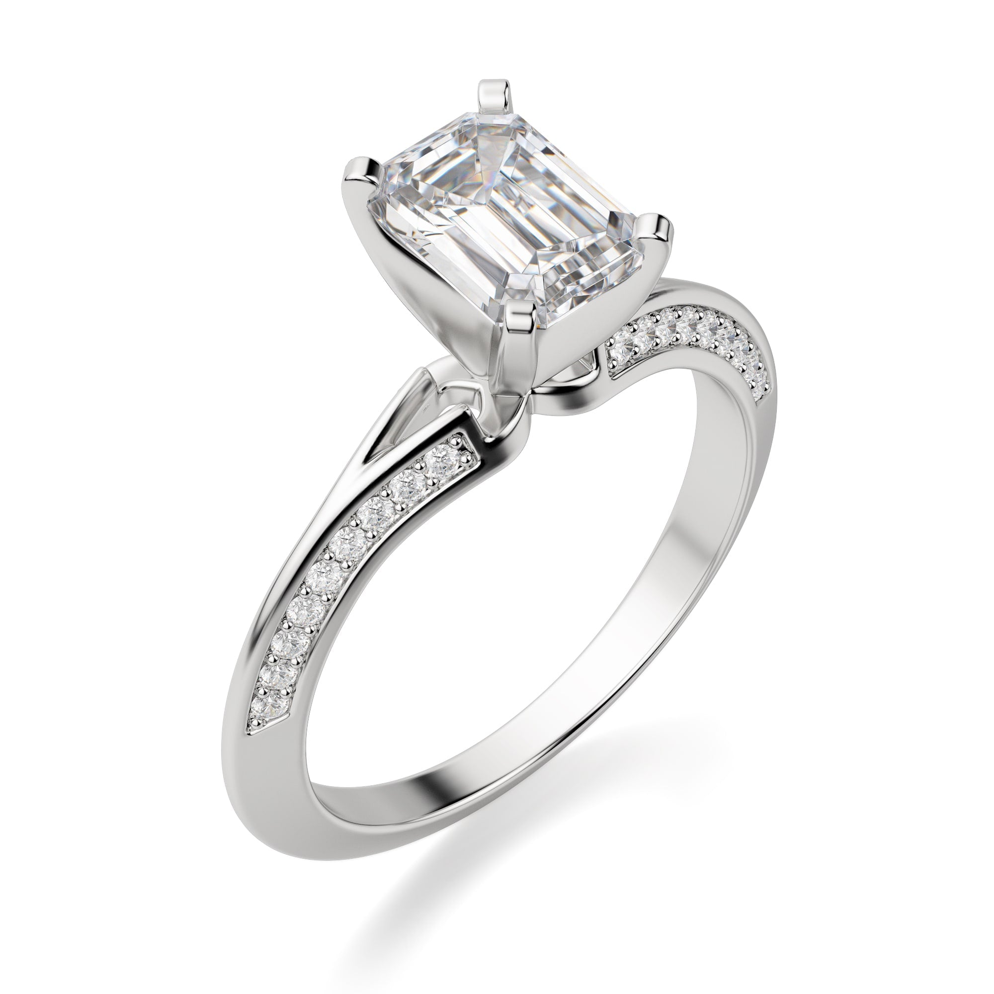 Emerald Cut Split Shank Pave Set Engagement Ring