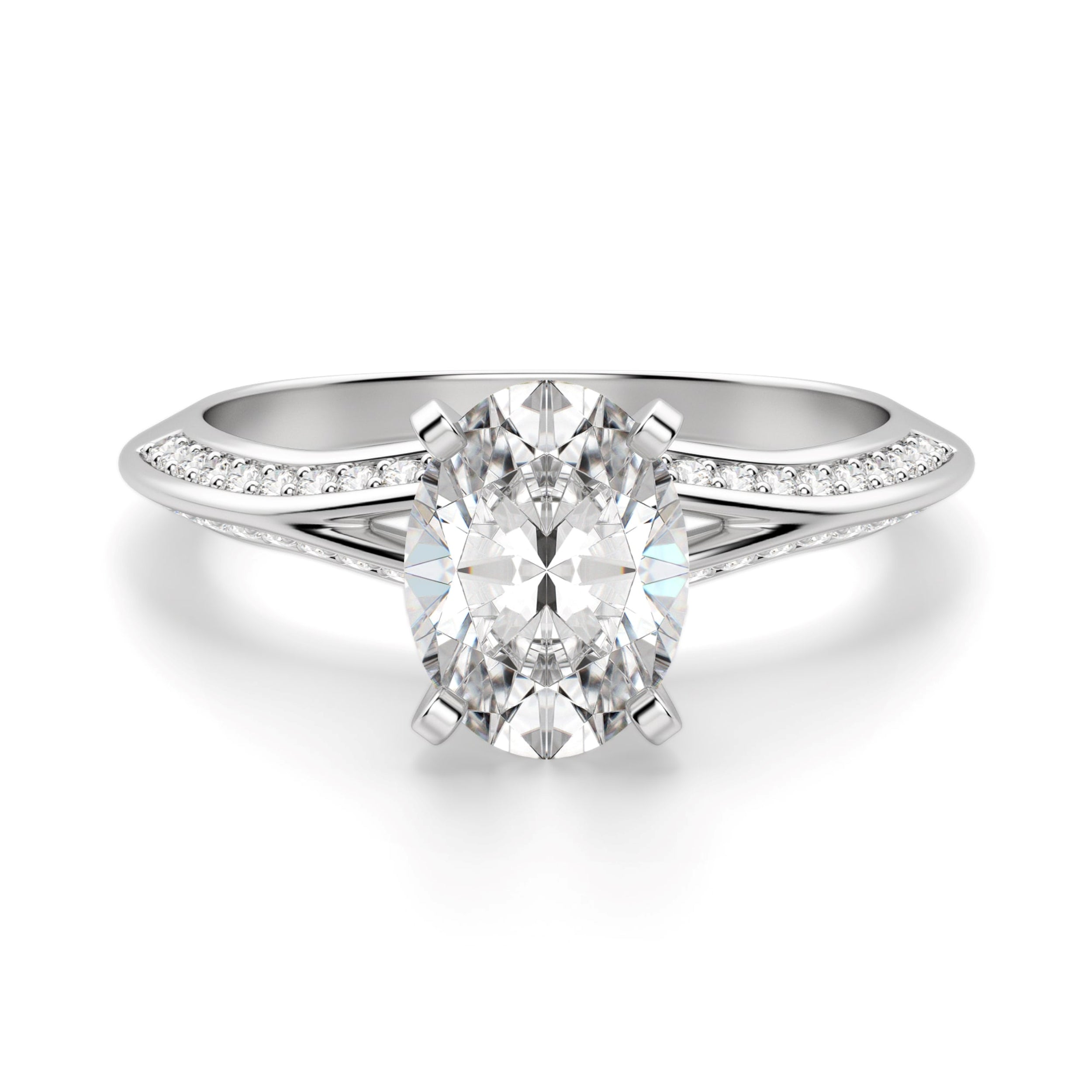 Oval Cut Knife Edge Pave Set Engagement Ring