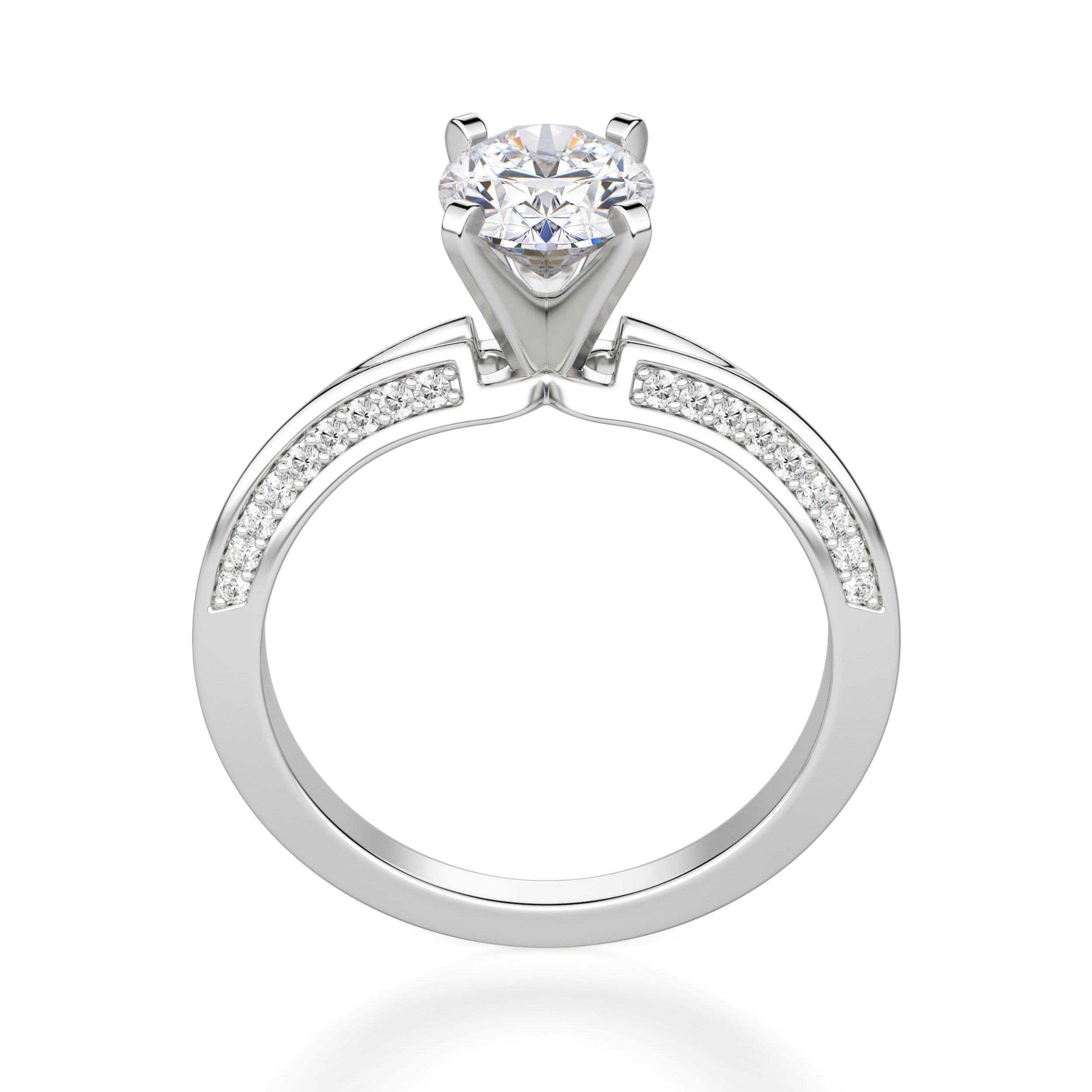 Oval Cut Knife Edge Pave Set Engagement Ring