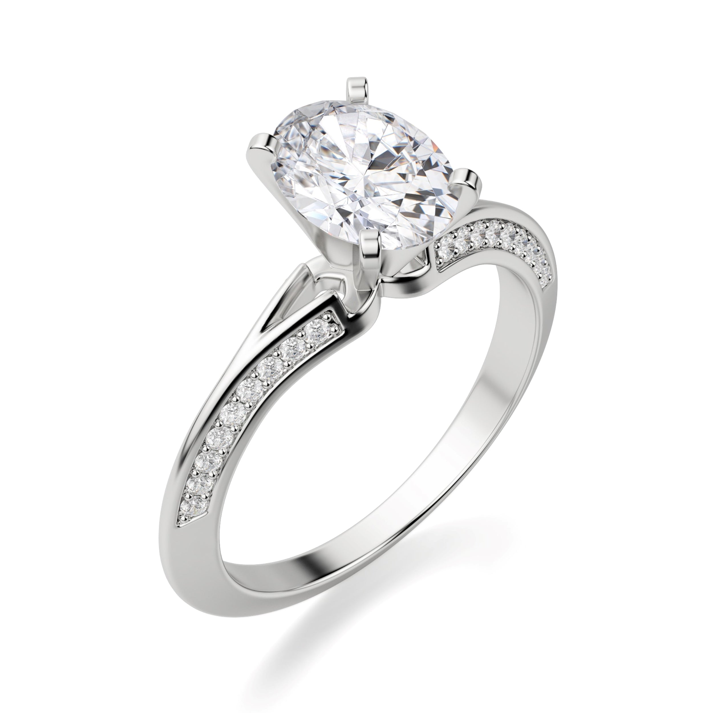 Oval Cut Knife Edge Pave Set Engagement Ring