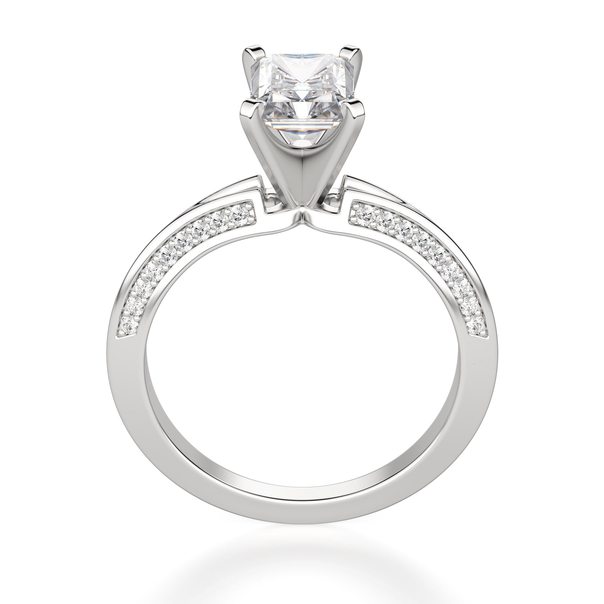 Knife Edge Radiant Cut Pave Set Engagement Ring