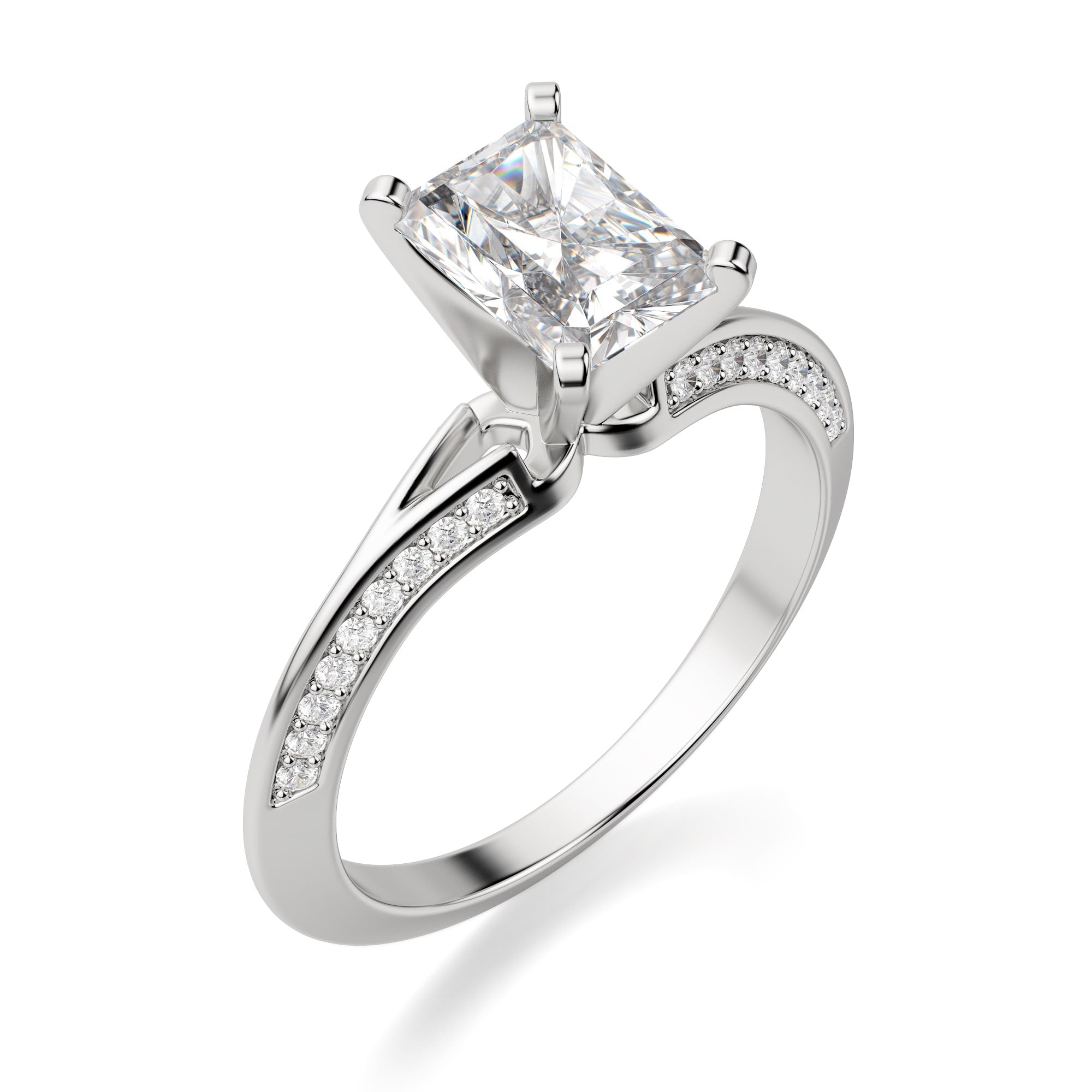 Knife Edge Radiant Cut Pave Set Engagement Ring