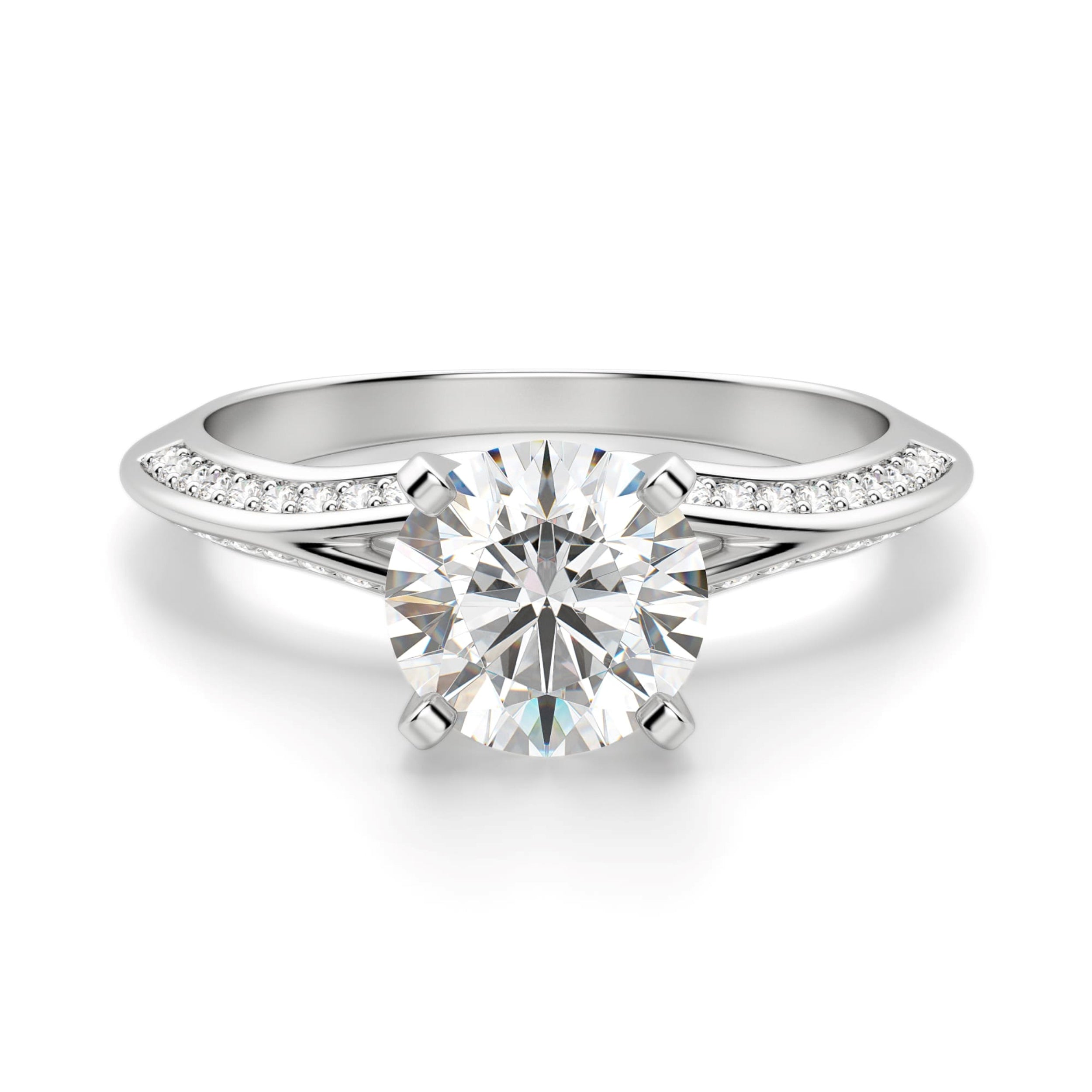 Round Cut Knife Edge Pave Set Engagement Rings