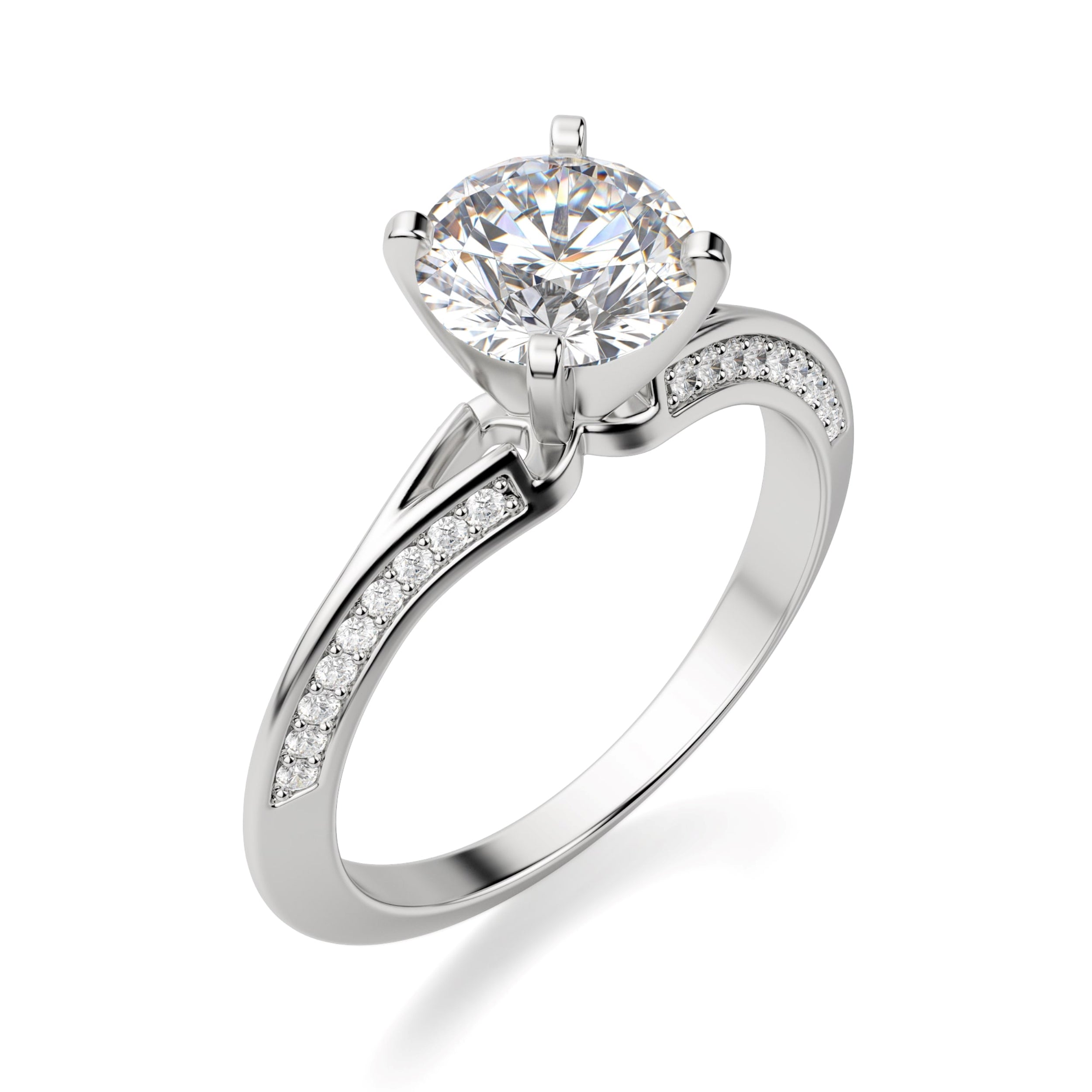 Round Cut Knife Edge Pave Set Engagement Rings