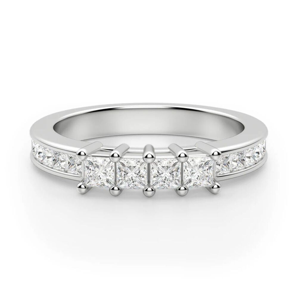Princess Cut Moissanite Half Eternity Wedding Band