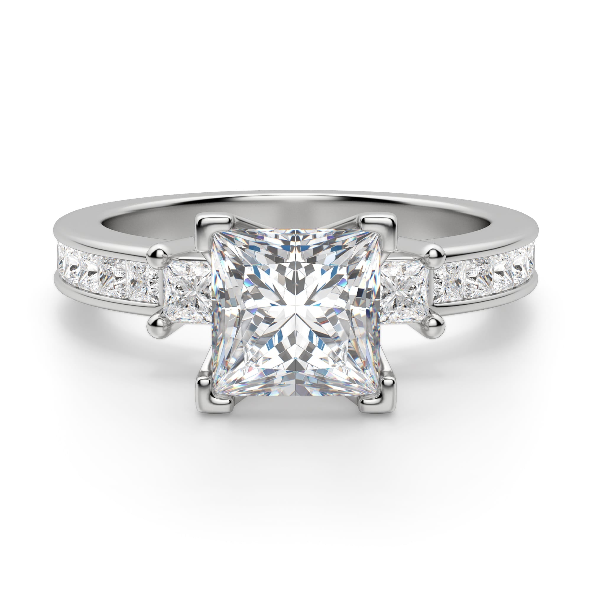 Three Stone Princess Cut Moissanite Engagement Ring