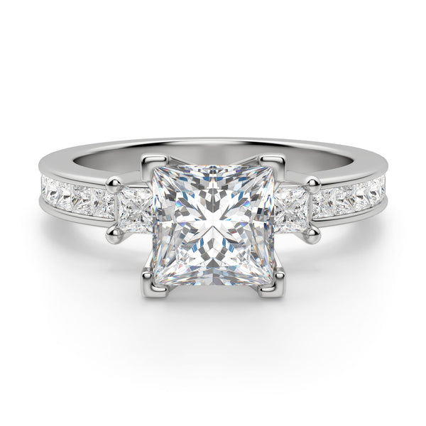 Three Stone Princess Cut Moissanite Engagement Ring