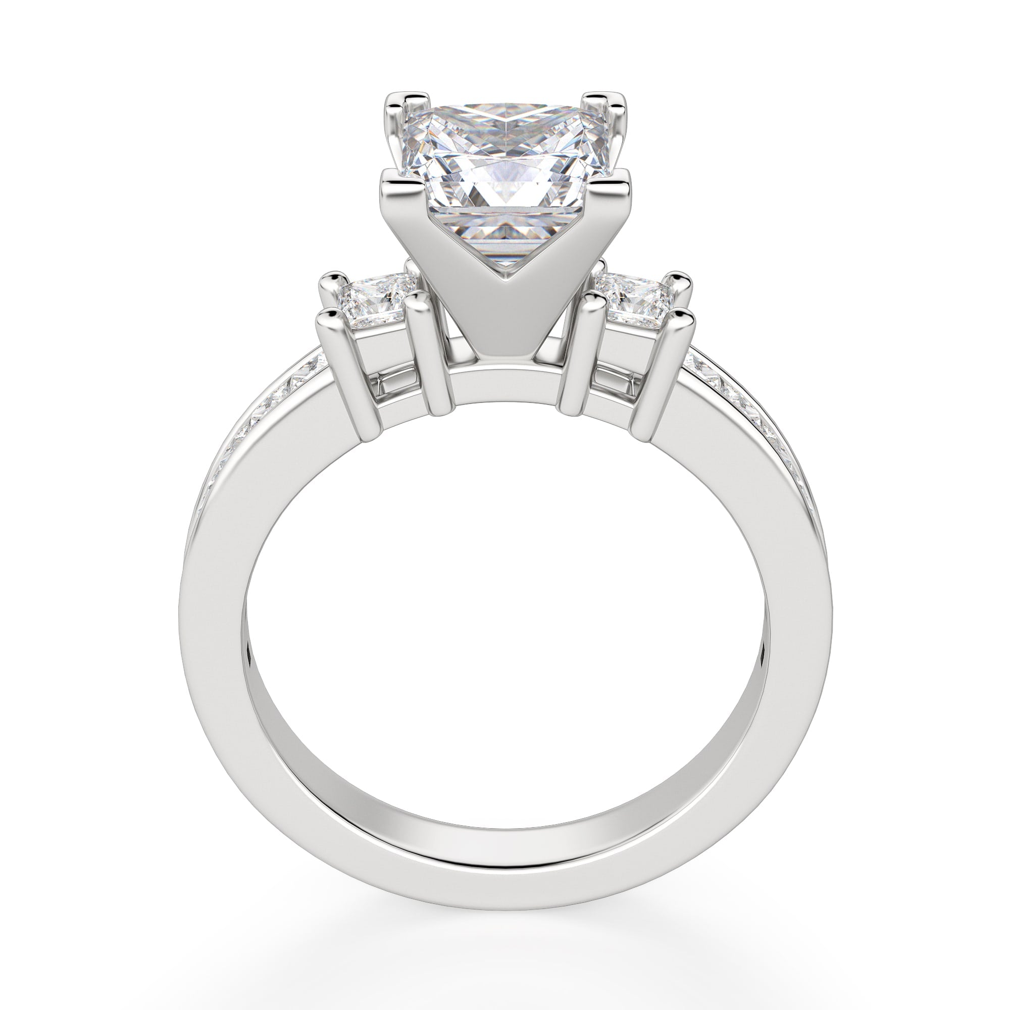 Three Stone Princess Cut Moissanite Engagement Ring