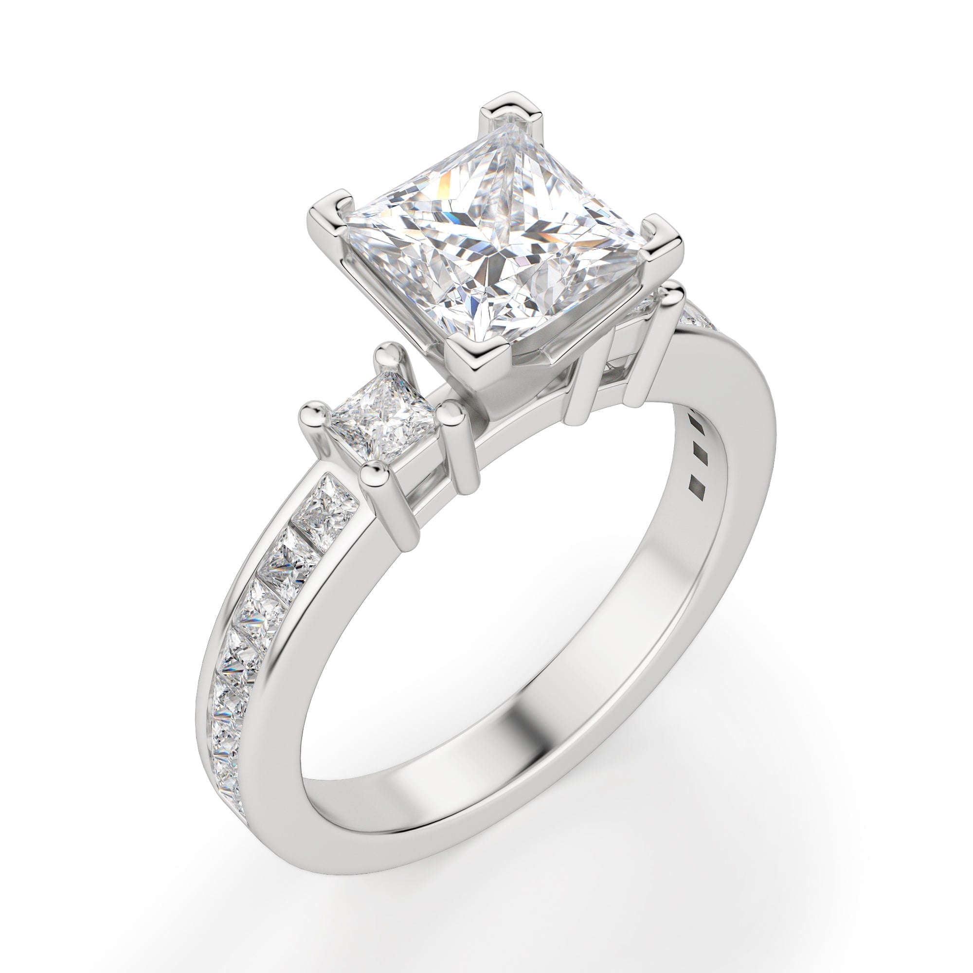 Three Stone Princess Cut Moissanite Engagement Ring