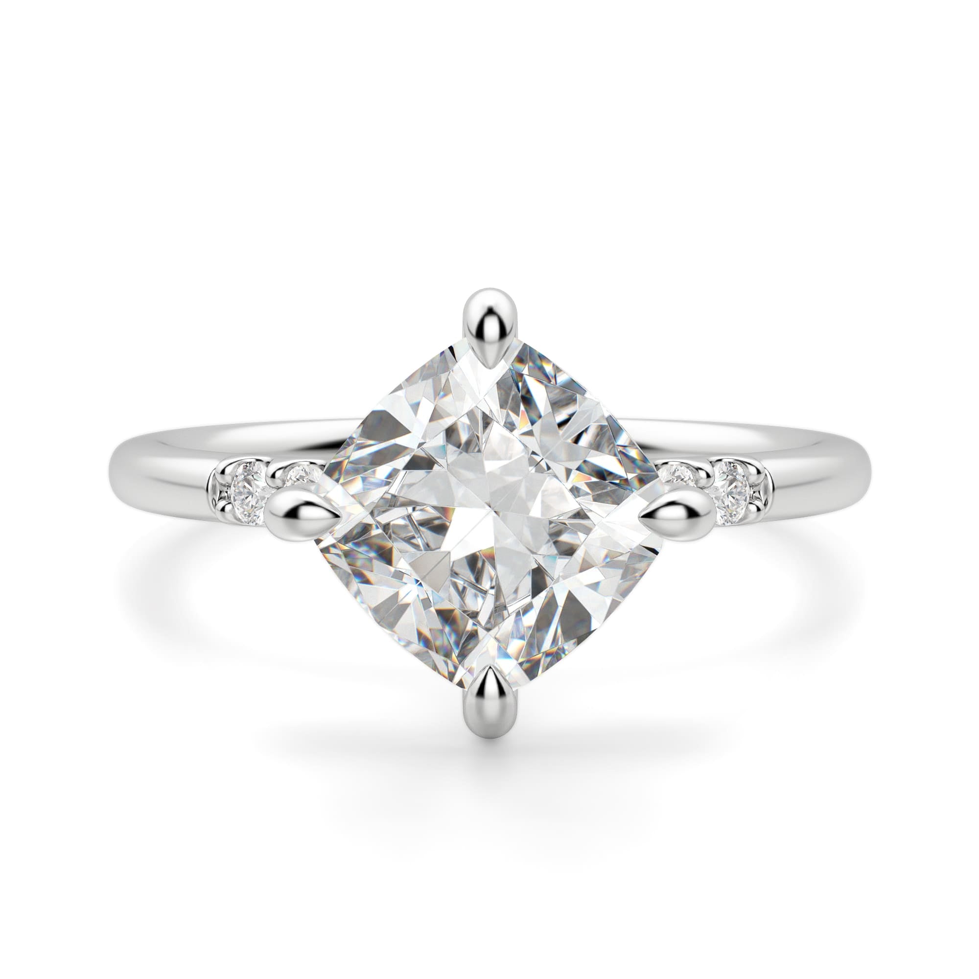 Cushion Cut Kite Set Pave Set Moissanite Engagement Ring