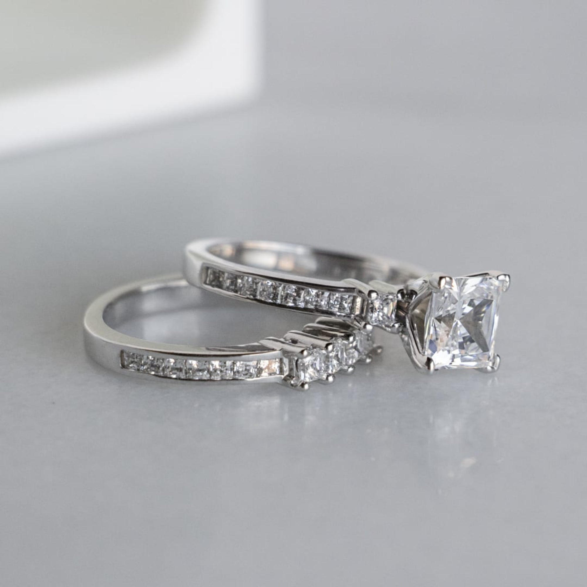 Three Stone Princess Cut Moissanite Engagement Ring