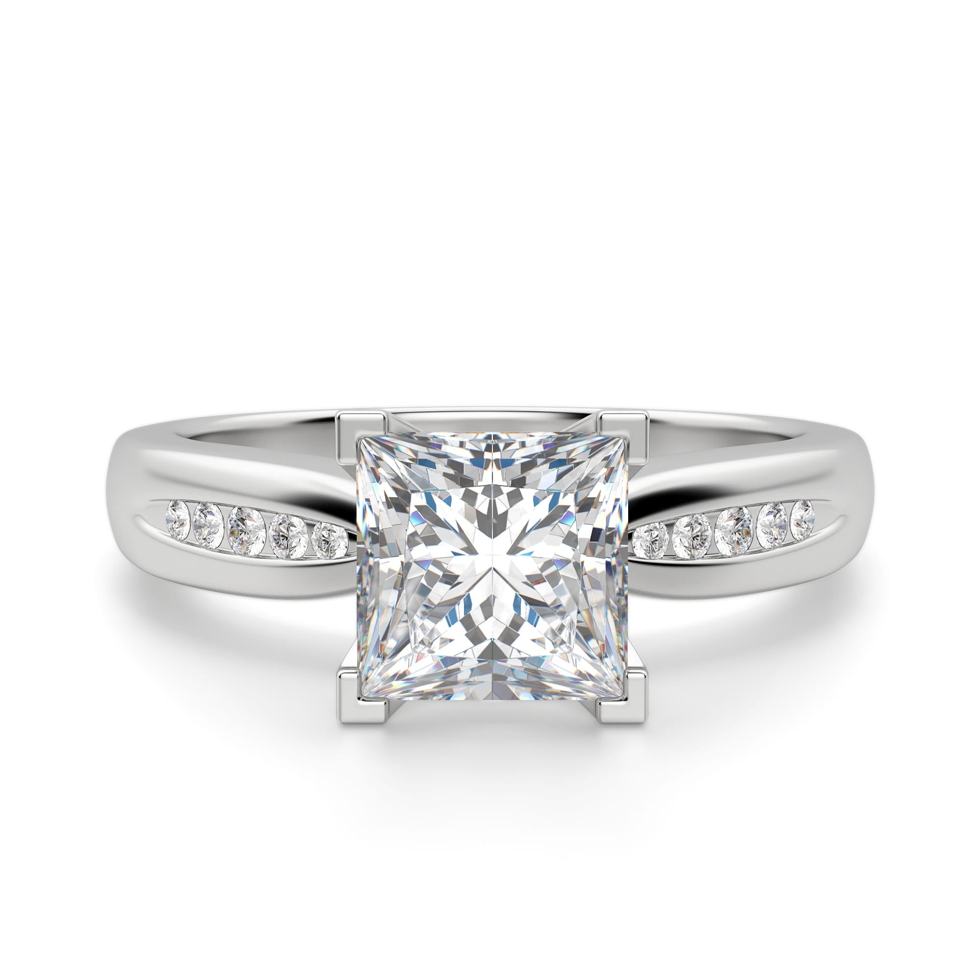 Princess Cut Channel Set Moissanite Engagement Ring