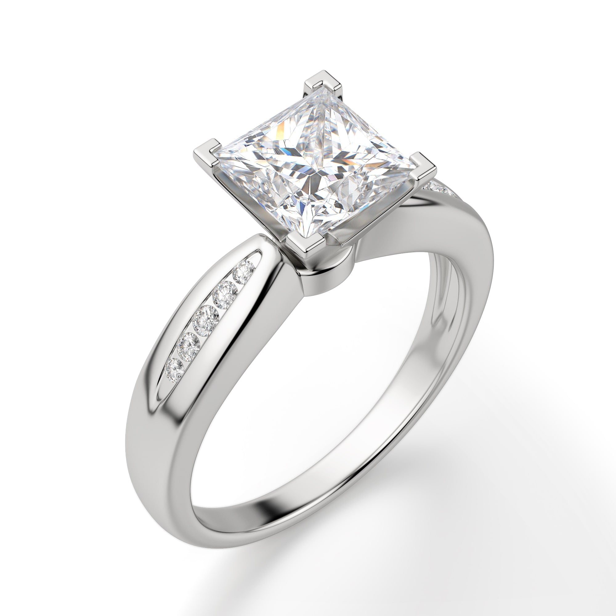 Princess Cut Channel Set Moissanite Engagement Ring