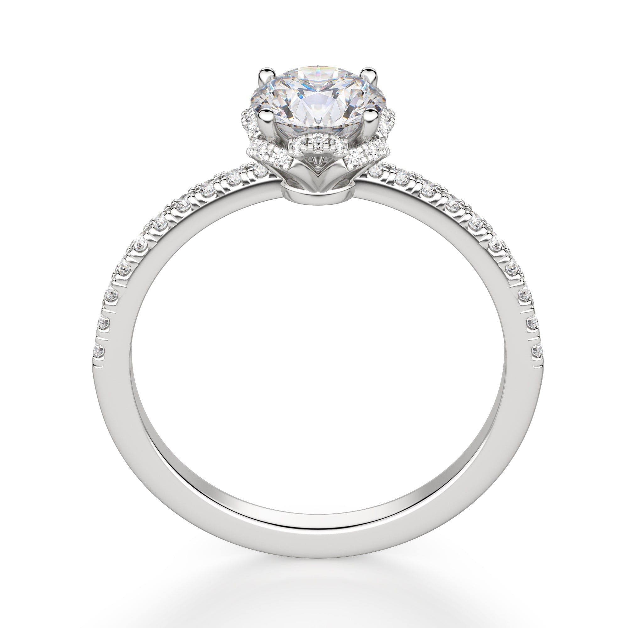 Round Cut Lotus Unique Moissanite Engagement Ring