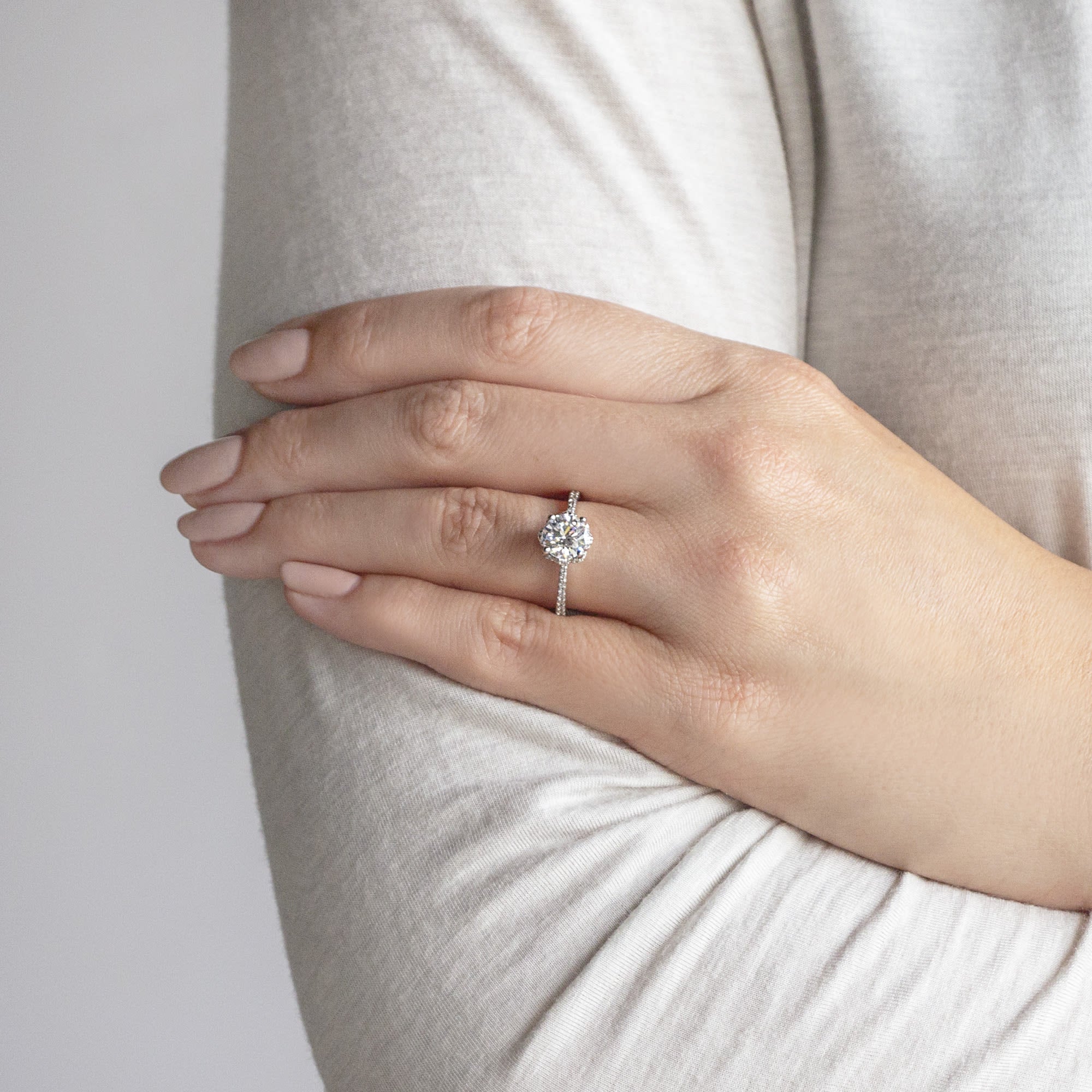 Round Cut Lotus Unique Moissanite Engagement Ring