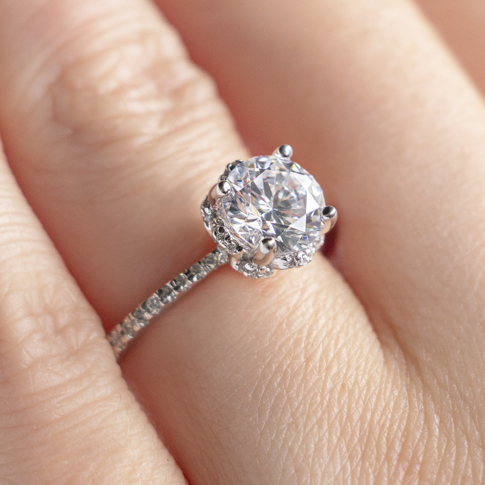 Round Cut Lotus Unique Moissanite Engagement Ring