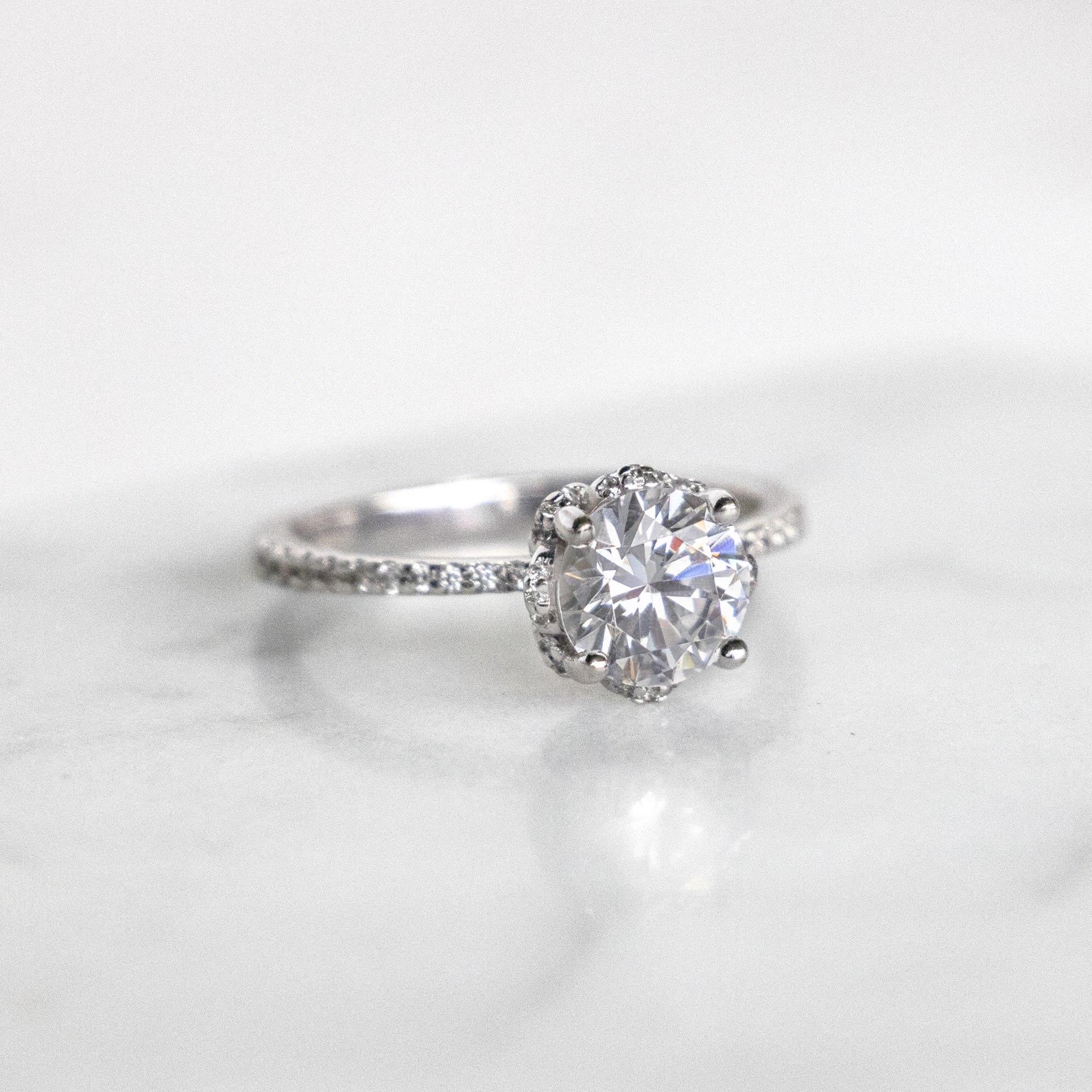 Round Cut Lotus Unique Moissanite Engagement Ring