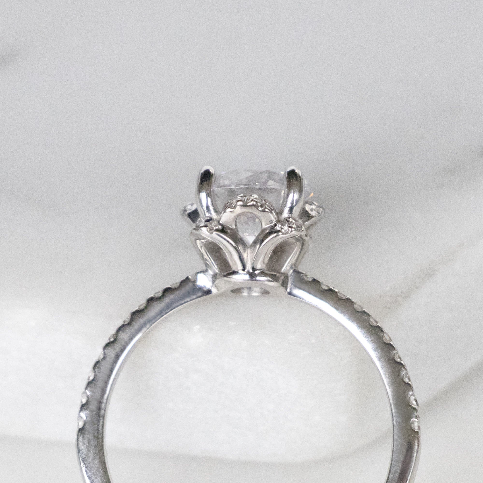 Round Cut Lotus Unique Moissanite Engagement Ring