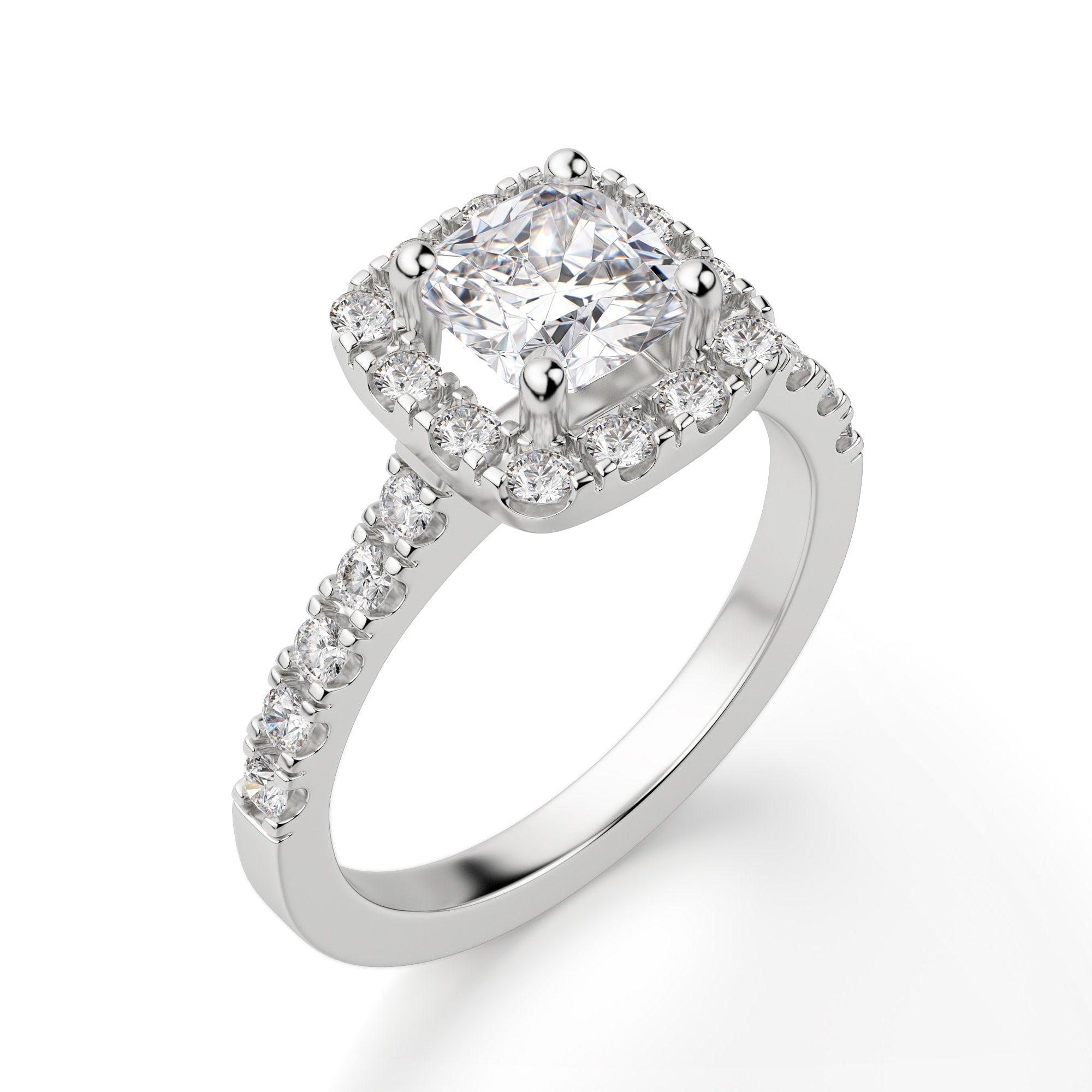 Cushion Cut Halo Moissanite Engagement Ring