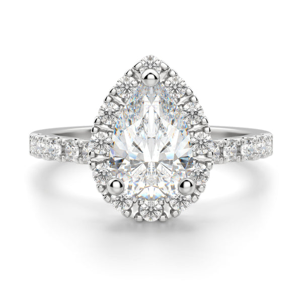 Moissanite Diamond Pear Cut Halo Engagement Ring