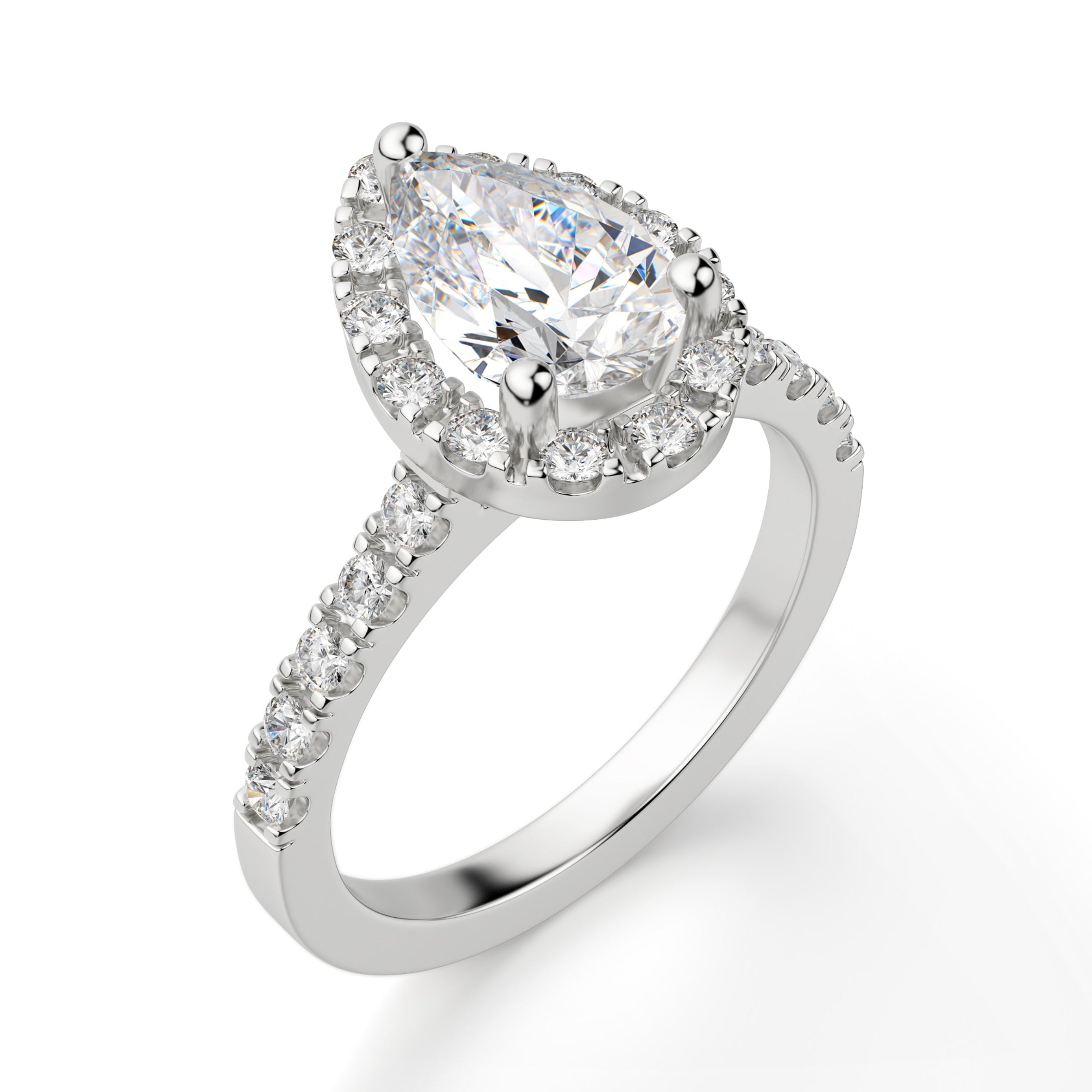 Moissanite Diamond Pear Cut Halo Engagement Ring