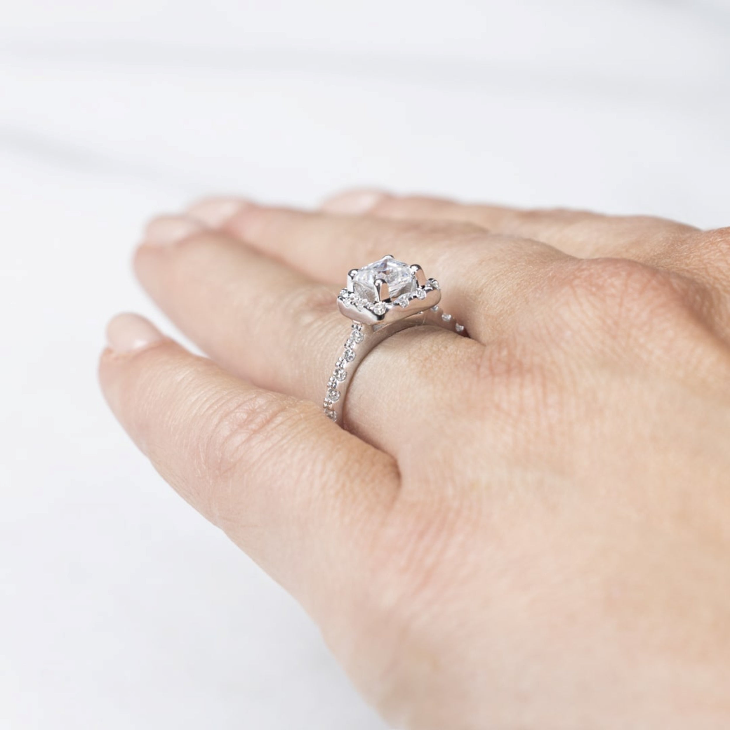 Princess Cut Halo Moissanite Engagement Ring