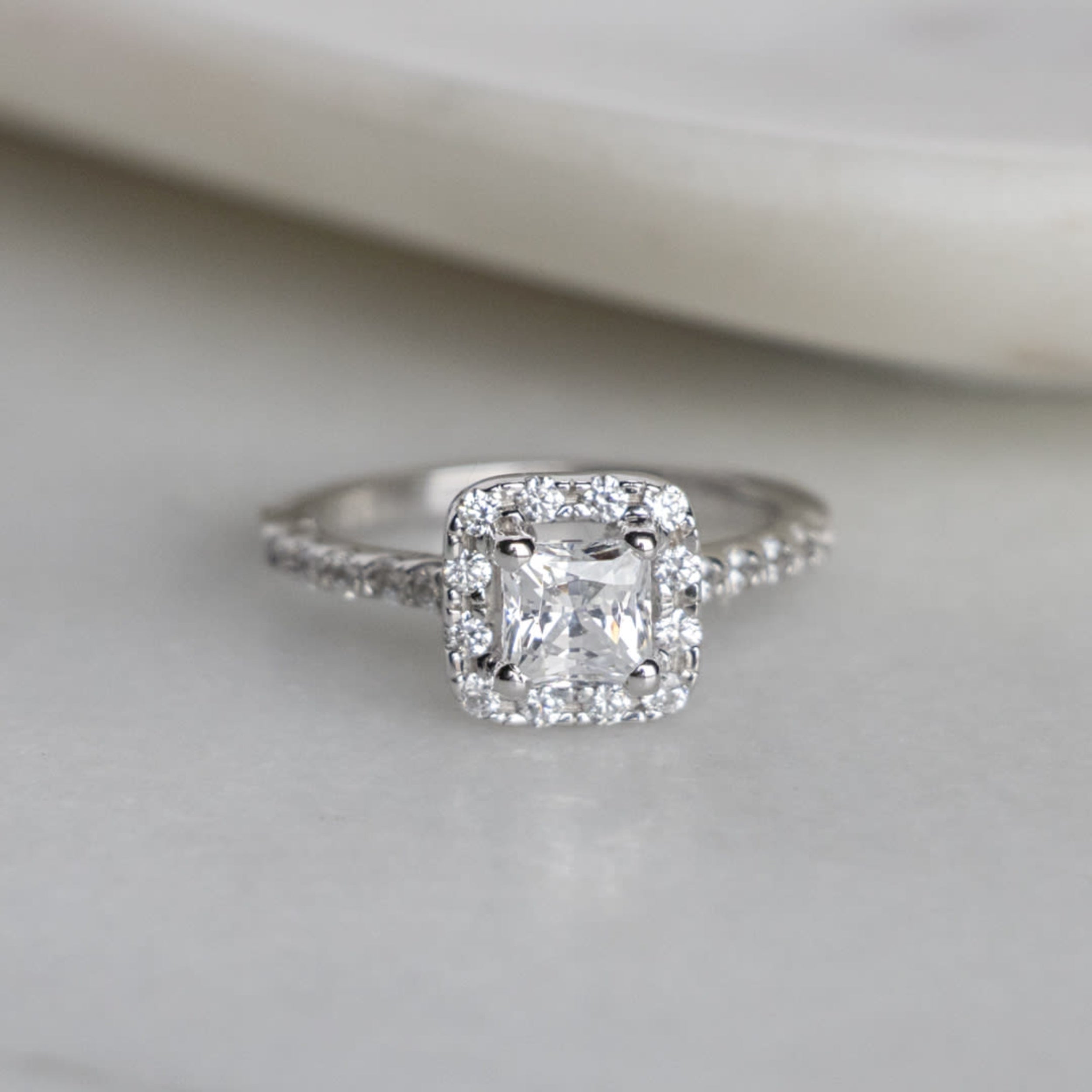 Princess Cut Halo Moissanite Engagement Ring