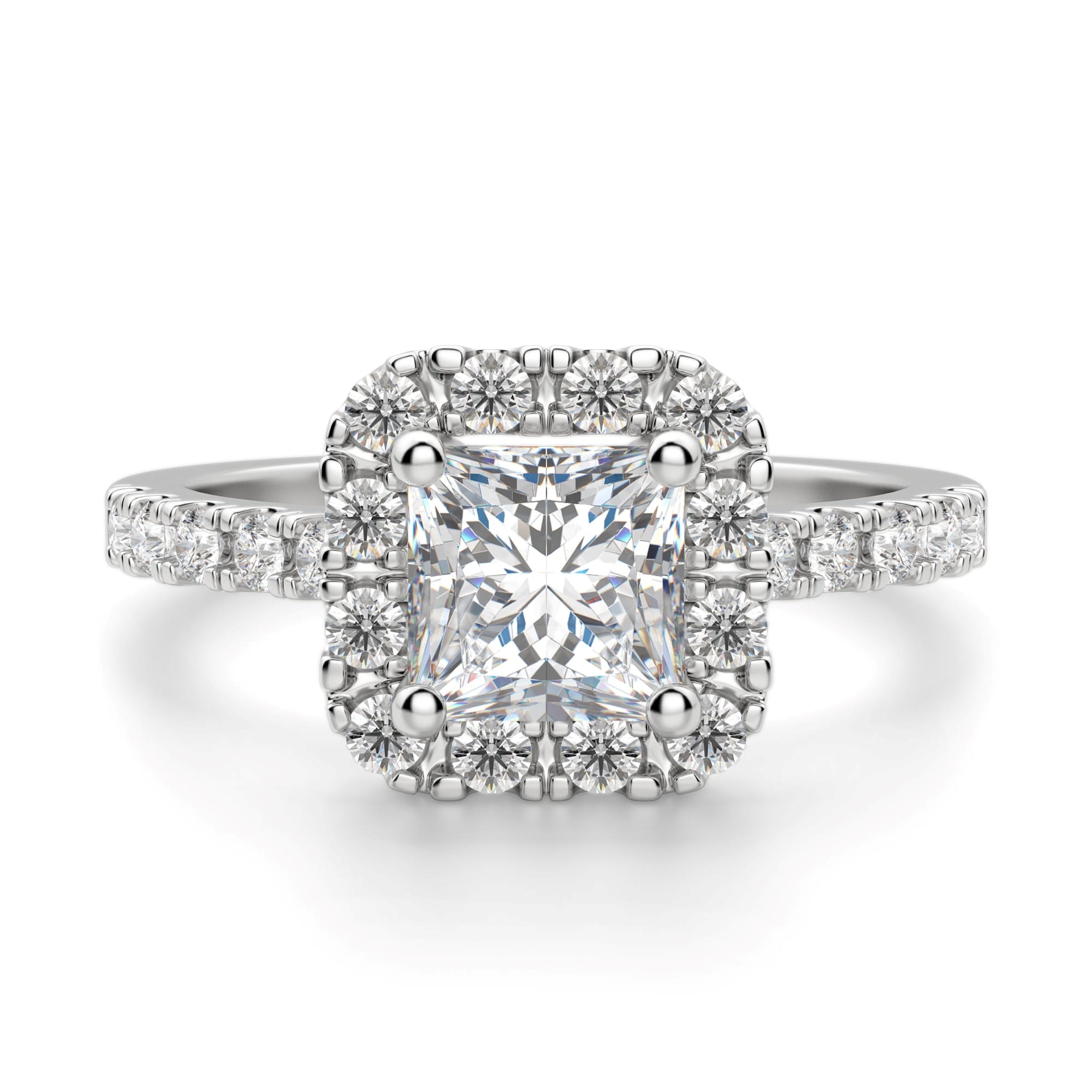 Princess Cut Halo Moissanite Engagement Ring
