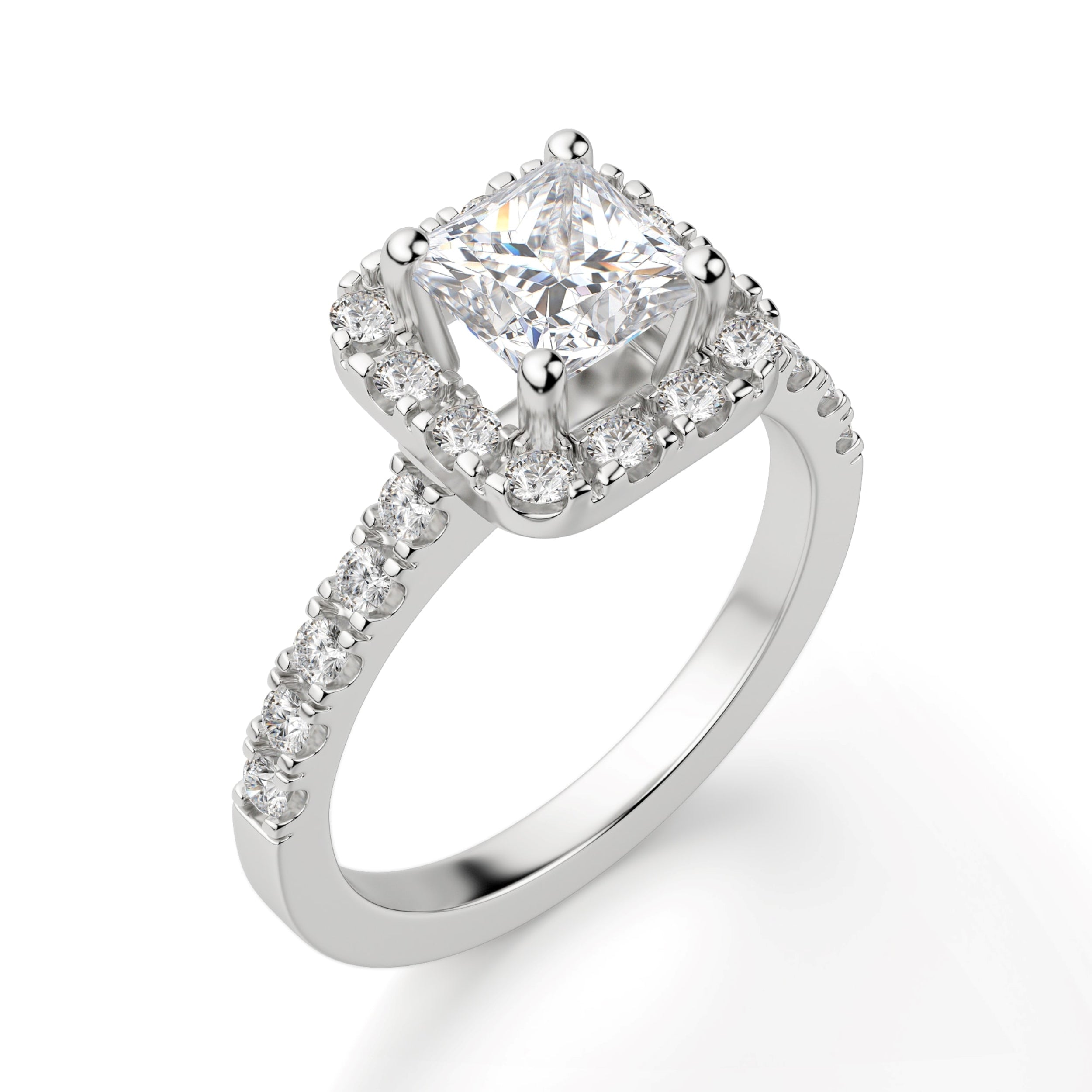 Princess Cut Halo Moissanite Engagement Ring