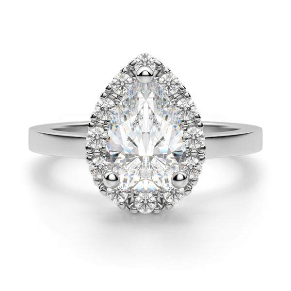 Pear Cut Halo Moissanite Engagement Ring