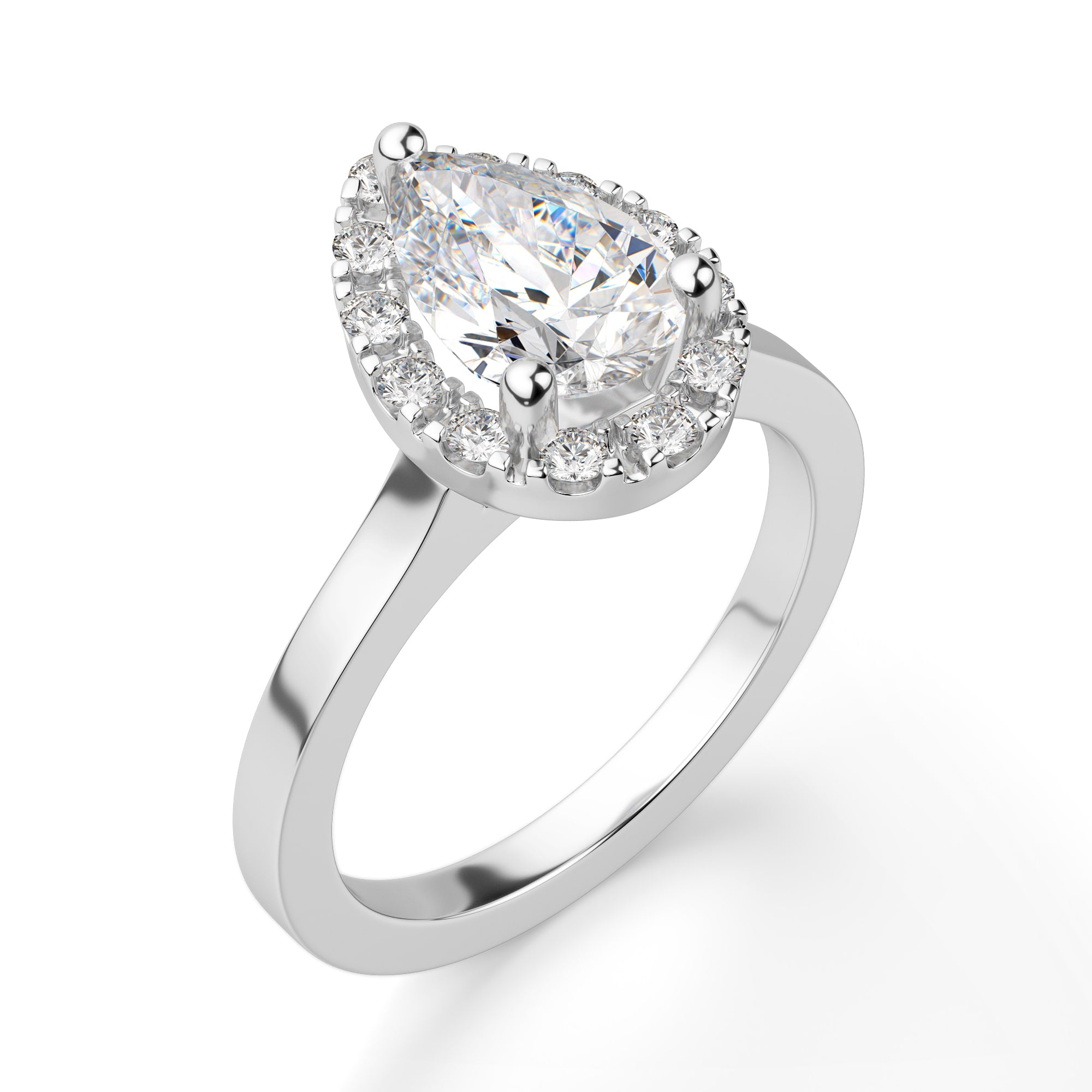 Pear Cut Halo Moissanite Engagement Ring