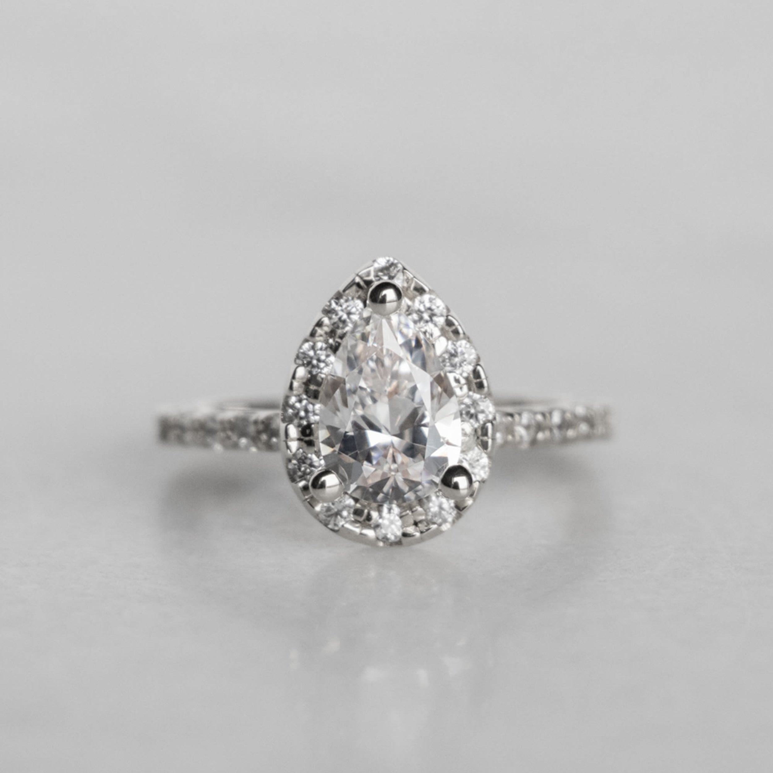 Moissanite Diamond Pear Cut Halo Engagement Ring