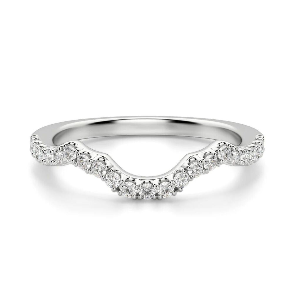 Round Cut Curved Style Moissanite Wedding Band