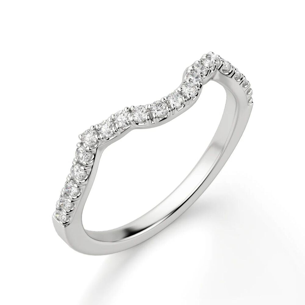 Round Cut Curved Style Moissanite Wedding Band