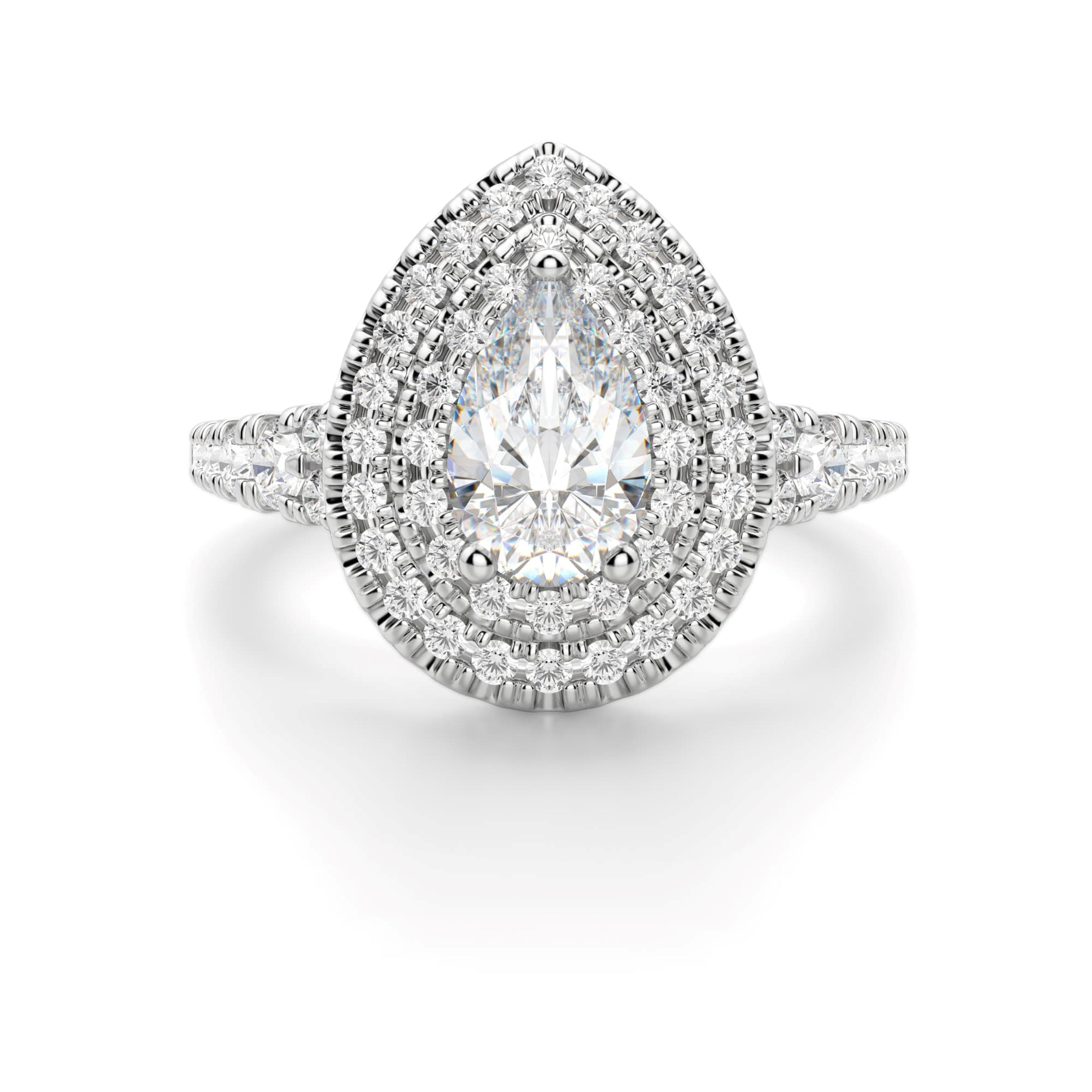Pear Cut Double Halo Moissanite Engagement Ring