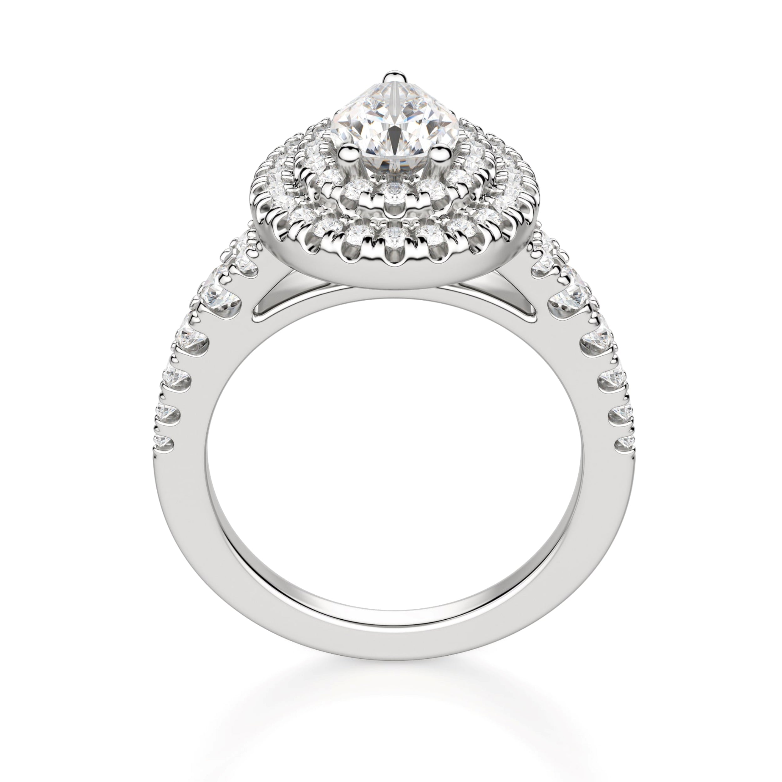 Pear Cut Double Halo Moissanite Engagement Ring