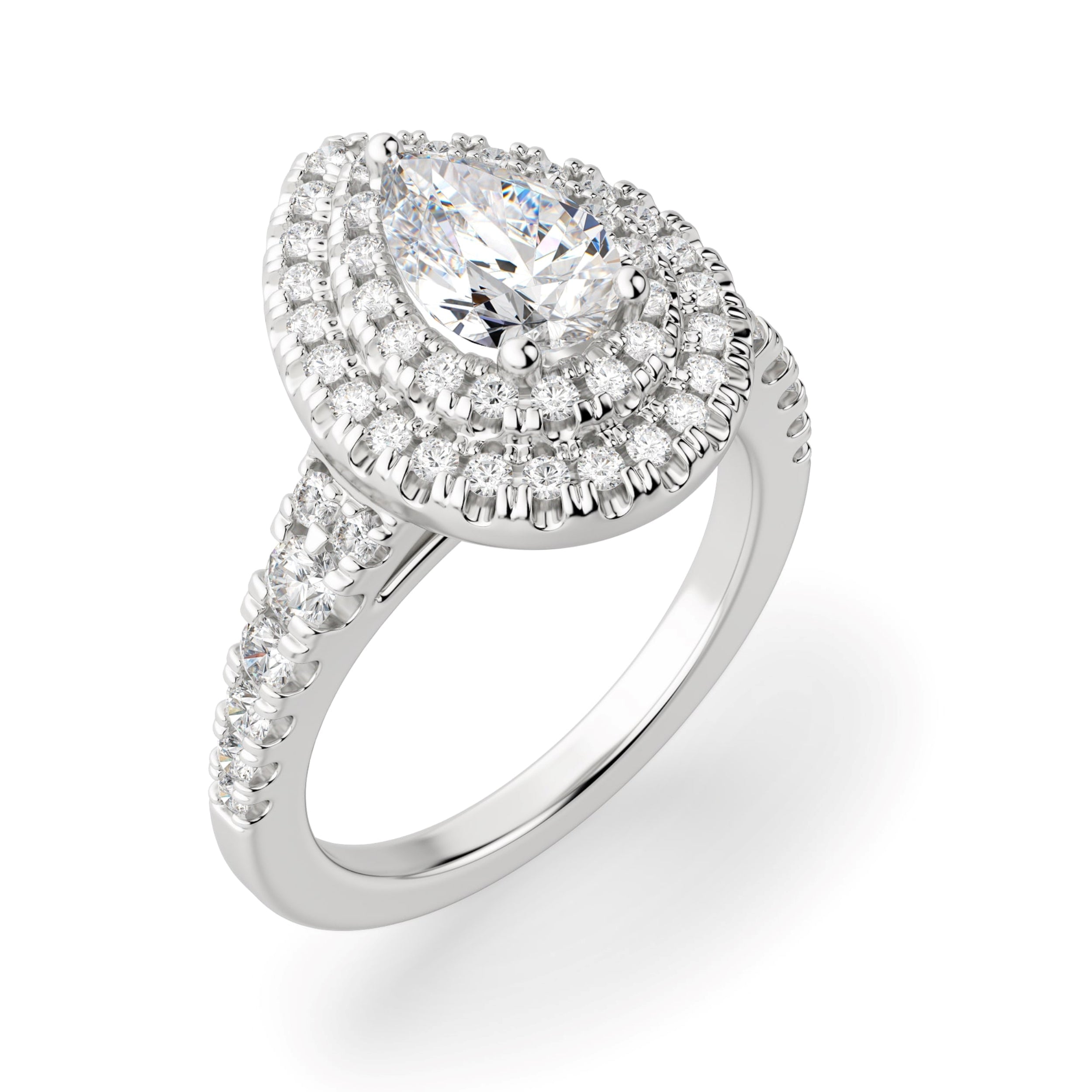 Pear Cut Double Halo Moissanite Engagement Ring