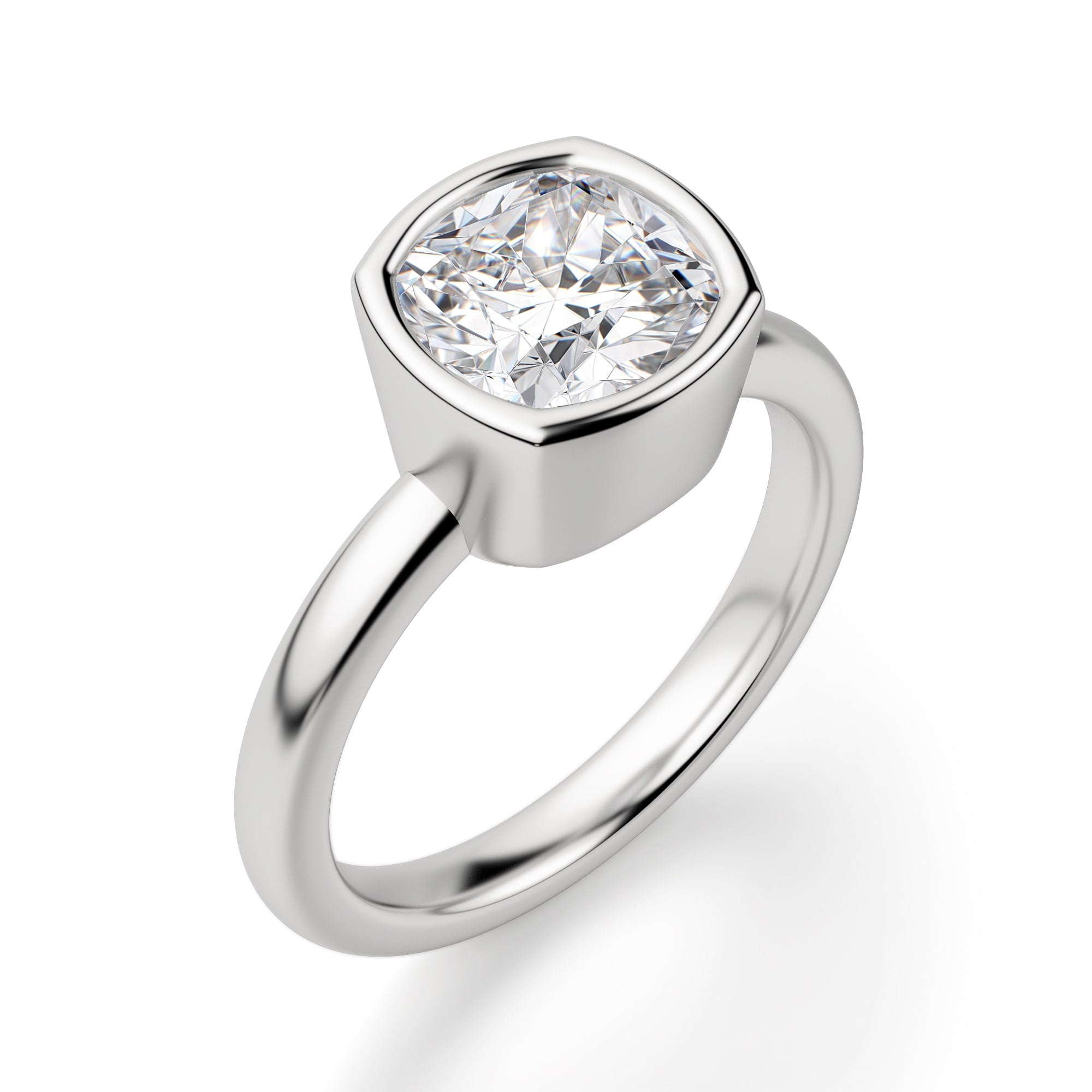 Cushion Cut Bezel Set Solitaire Engagement Ring