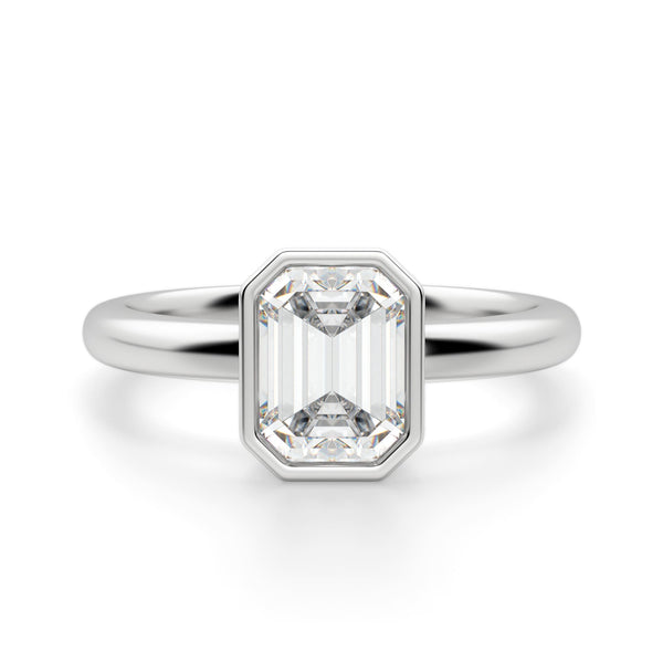 Bezel Set Emerald Cut Solitaire Engagement Rings