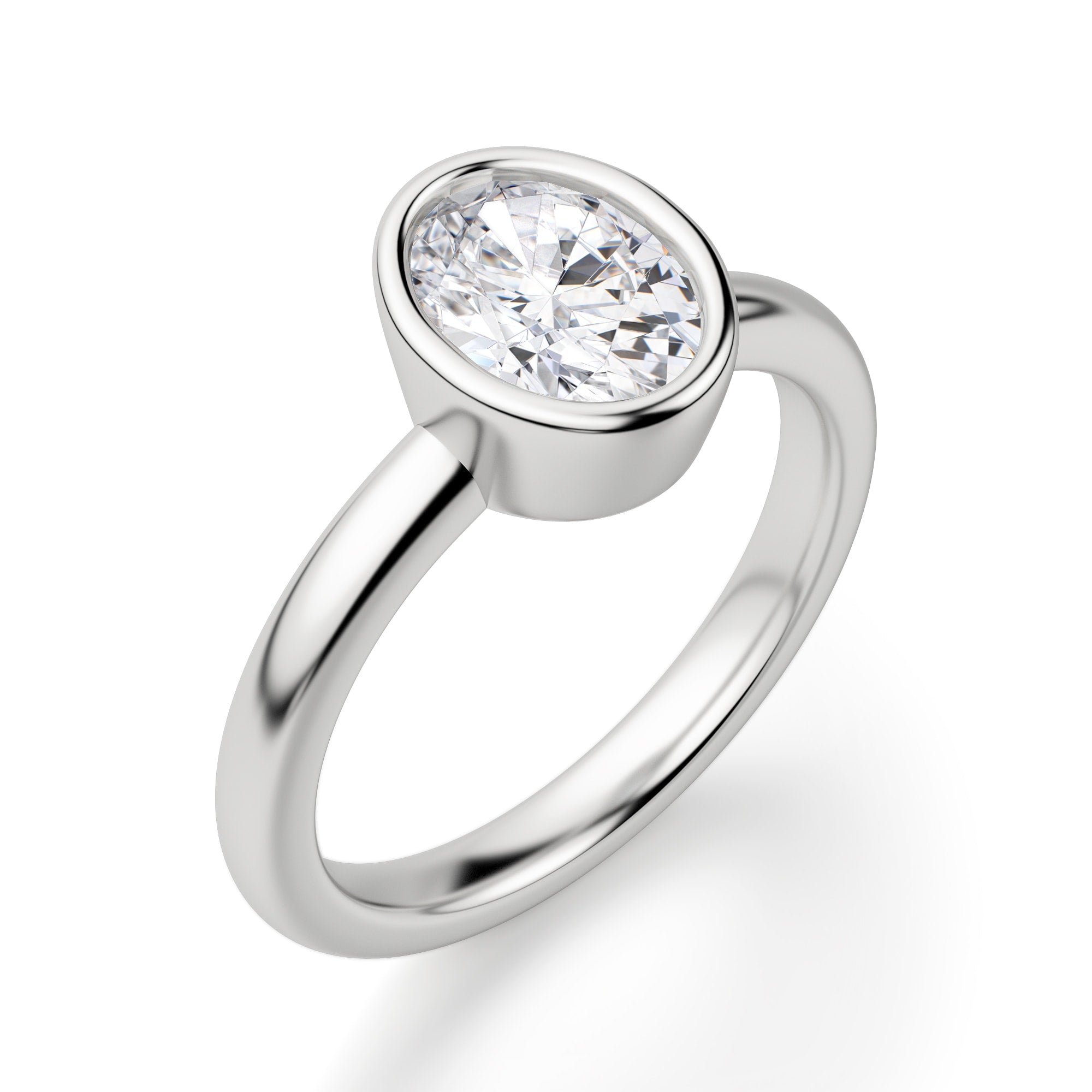 Oval Cut Bezel Set Solitaire Engagement Ring