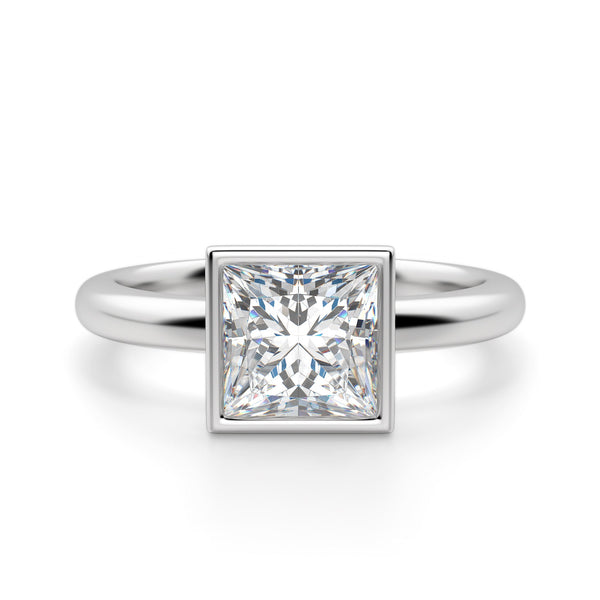 Princess Cut Bezel Set Moissanite Solitaire Ring