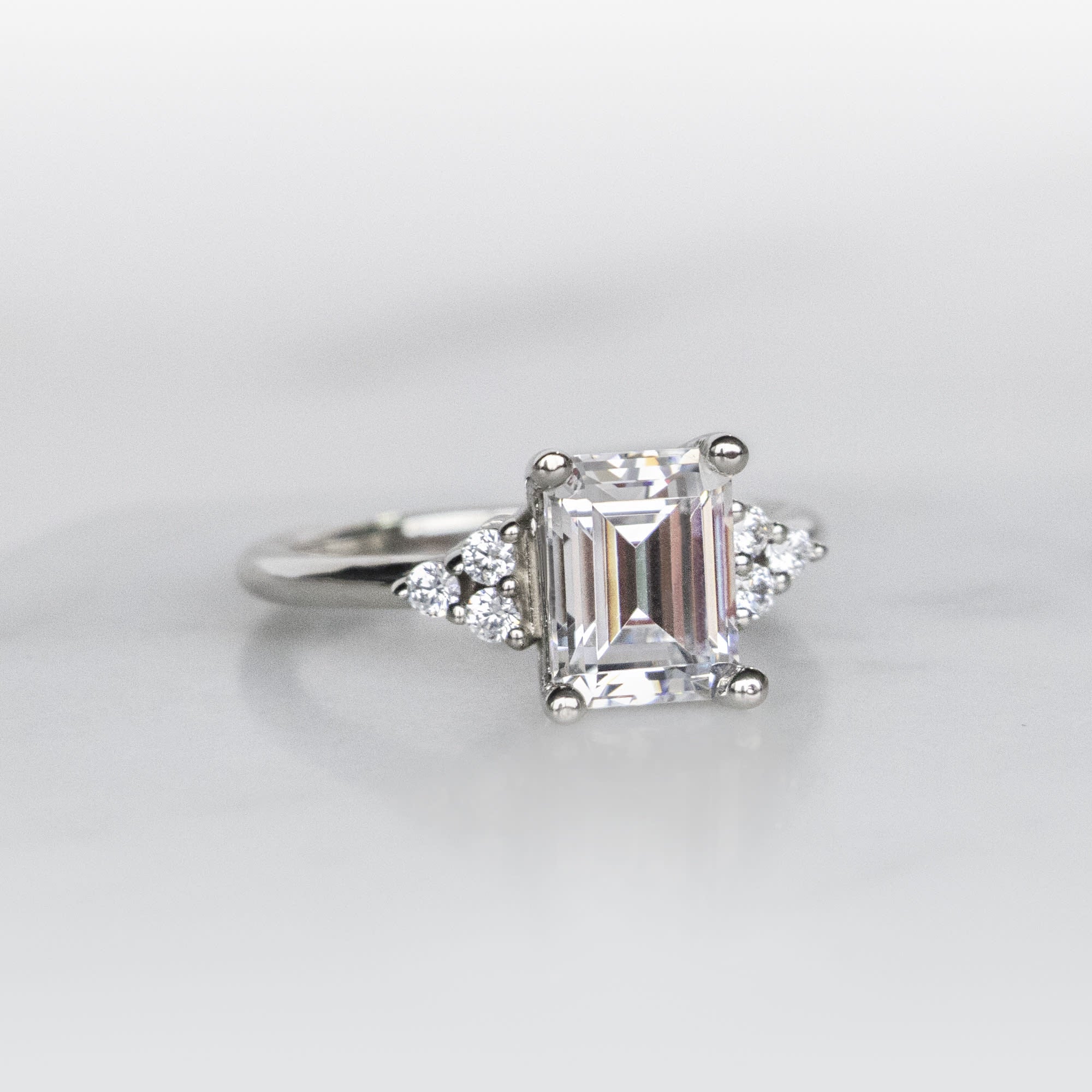 Emerald Cut Seven Stone Moissanite Engagement Ring