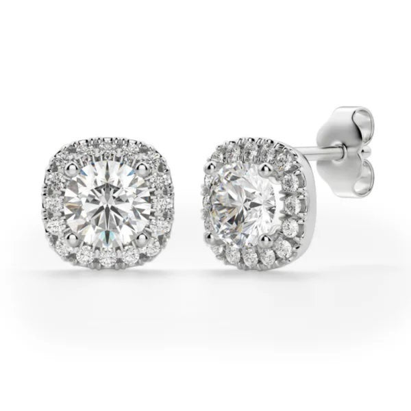 Round Cut Halo Push Back Earrings