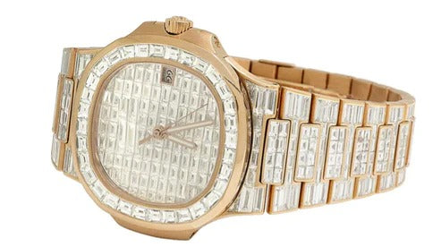 Baguette Moissanite Diamond Patek Luxury Watch for Men's Gift