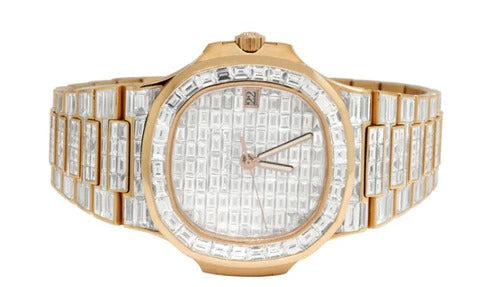 Baguette Moissanite Diamond Patek Luxury Watch for Men's Gift