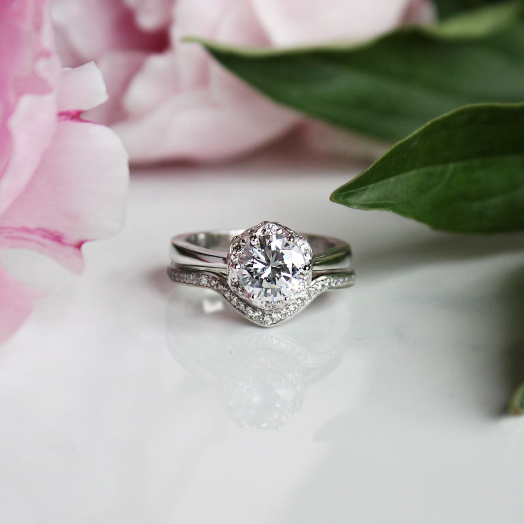 Brilliant Round Cut Art Deco Moissanite Engagement Ring