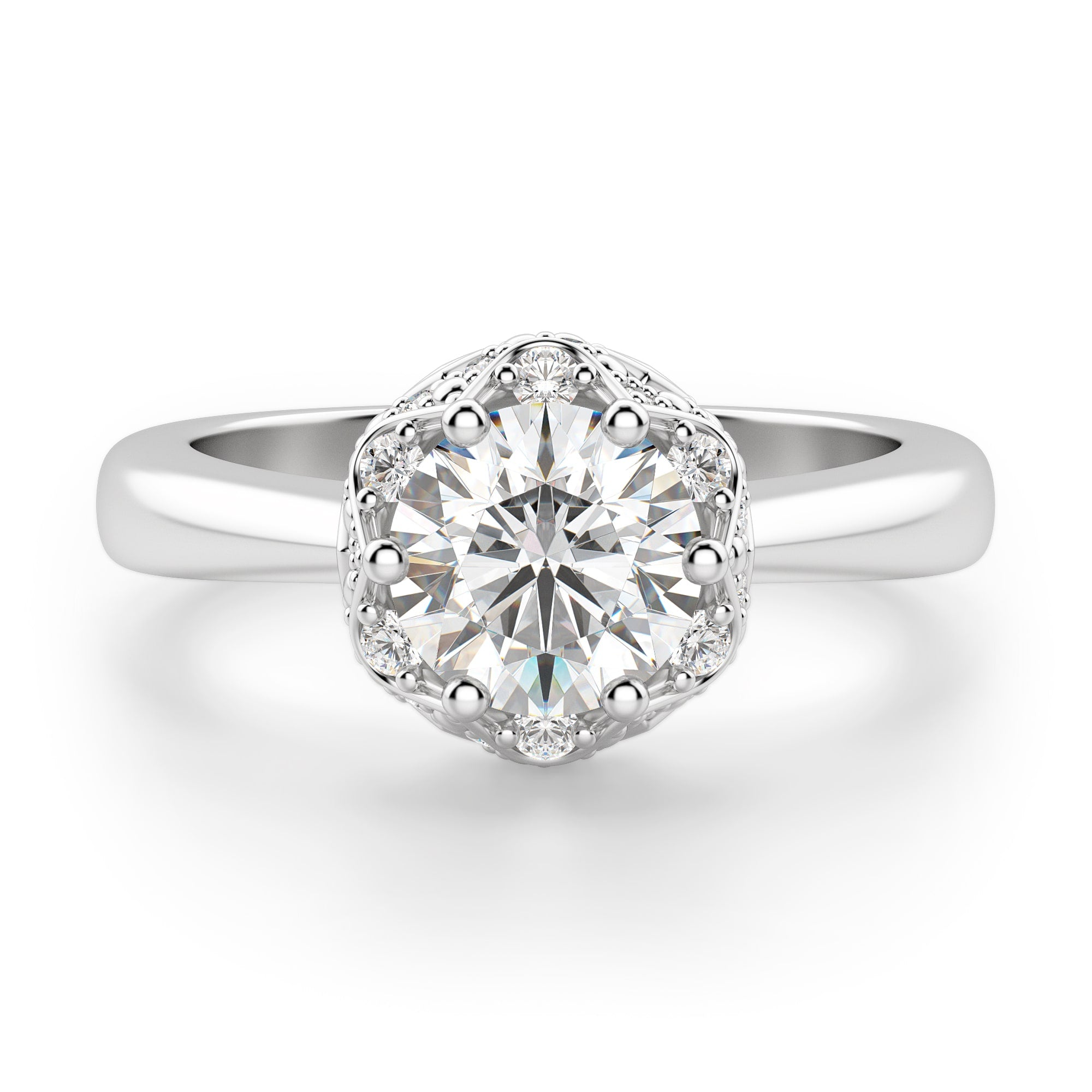 Brilliant Round Cut Art Deco Moissanite Engagement Ring