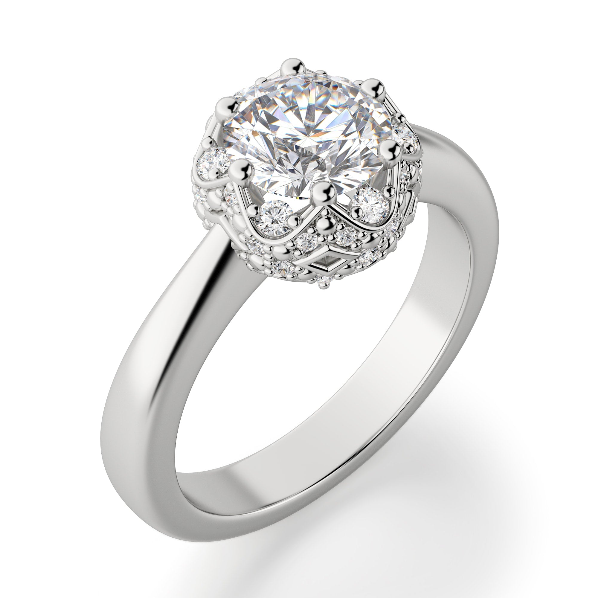 Brilliant Round Cut Art Deco Moissanite Engagement Ring