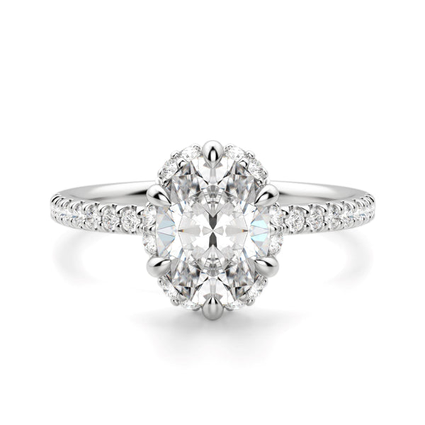 Oval Cut Halo Moissanite Engagement Ring